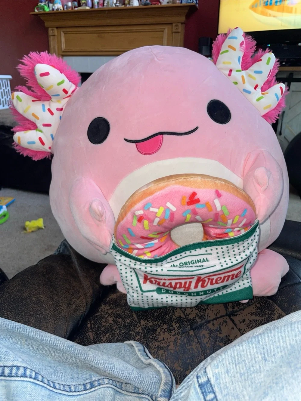 Pink Axolotl Plush with Sprinkled Donut